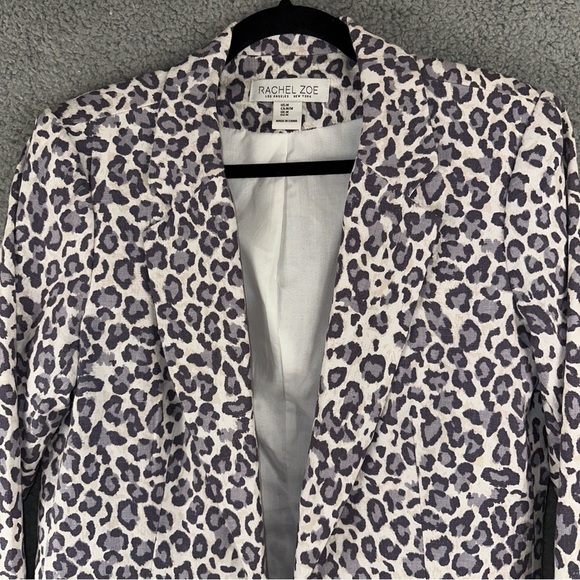 Rachel Zoe Womens Medium Linen Blend Leopard Animal Print Boho Open Front Blazer - Picture 4 of 9